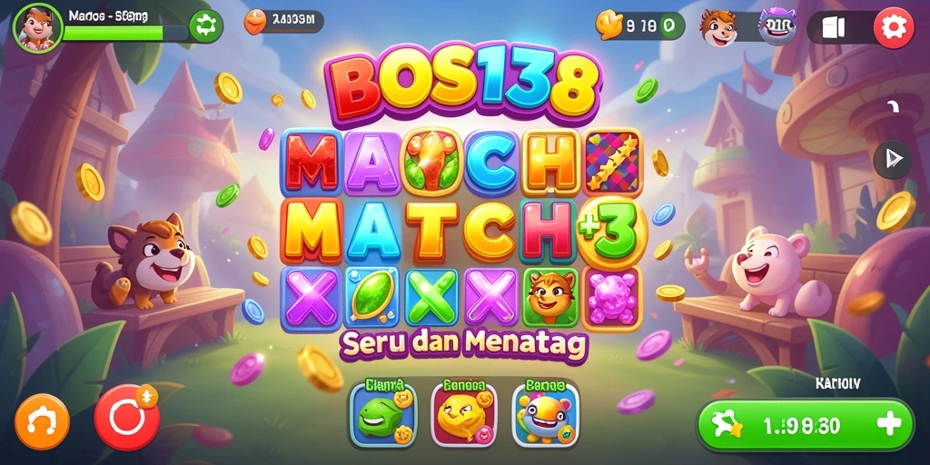 Tampilan gameplay seru BOS138 dengan level Match-3 yang menantang.