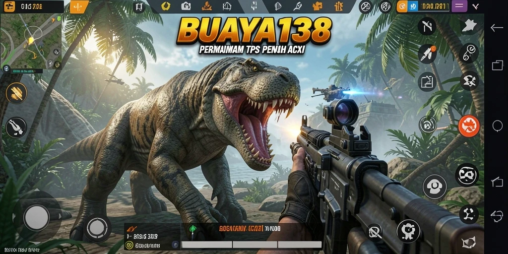 Tampilan gameplay intens BUAYA138 dalam aksi TPS.
