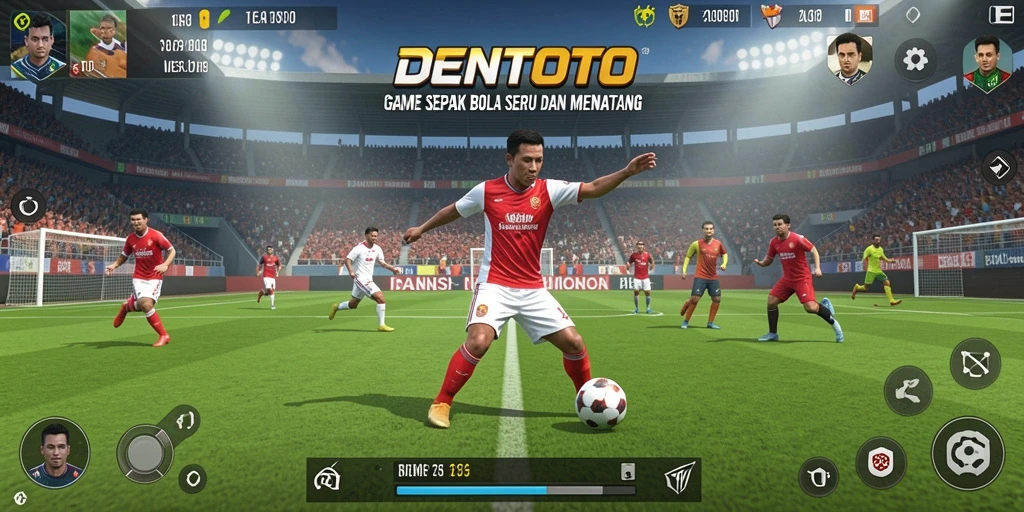 Tampilan gameplay DENTOTO dengan aksi sepak bola seru.