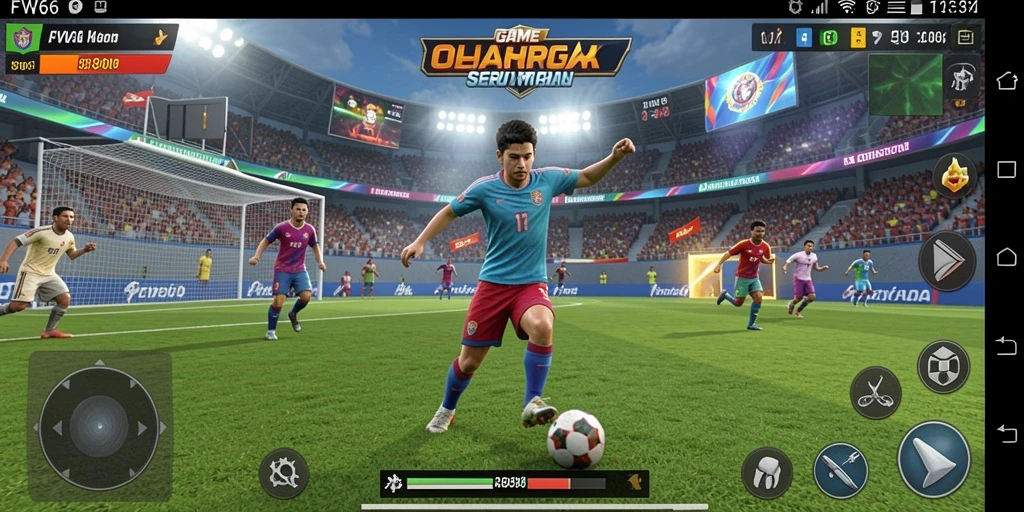 Screenshot menunjukkan gameplay seru dari FW66 yang menampilkan aksi olahraga.