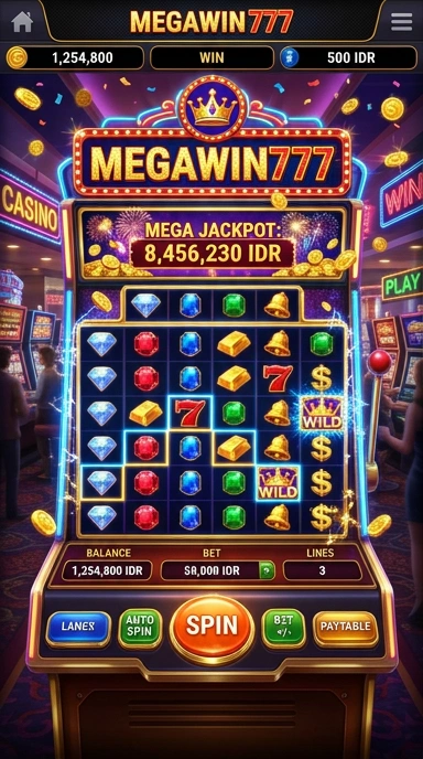 Tampilan utama aplikasi megawin777 yang menarik dan mudah dinavigasi.